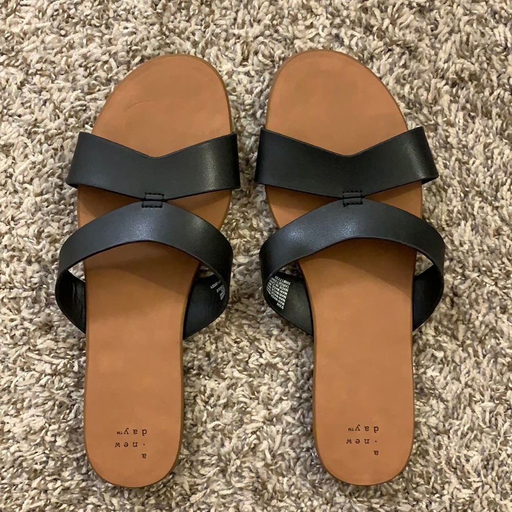 Black Slip On Slide Sandals 9.5W
